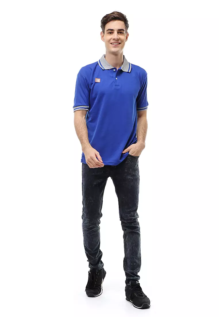 Jack T-Shirt Atasan Kasual Kaos Polos Pria Kerah Lengan Pendek Material Cotton ORIGINAL - Blue