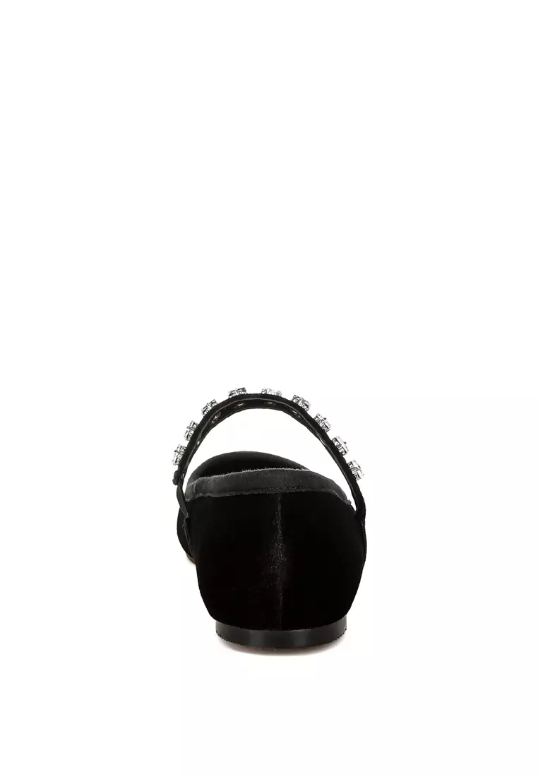 Velvet Mary Jane Ballerinas in Black