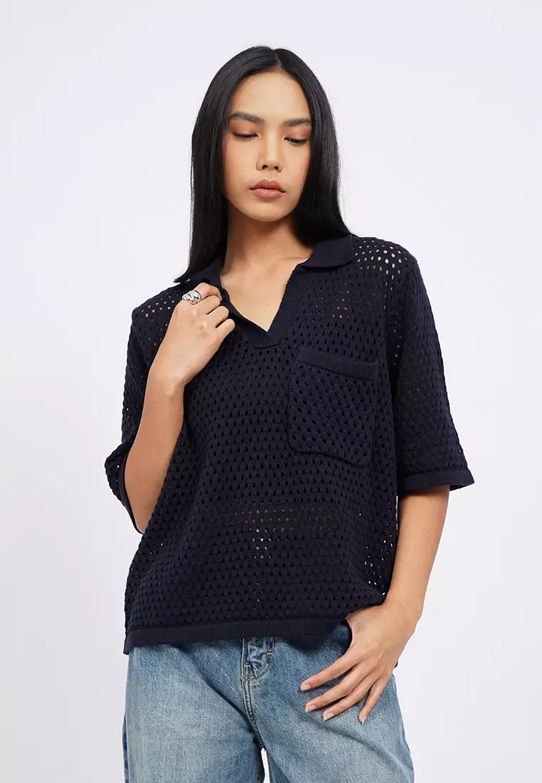 Openwork Short Sleeve Knit Top