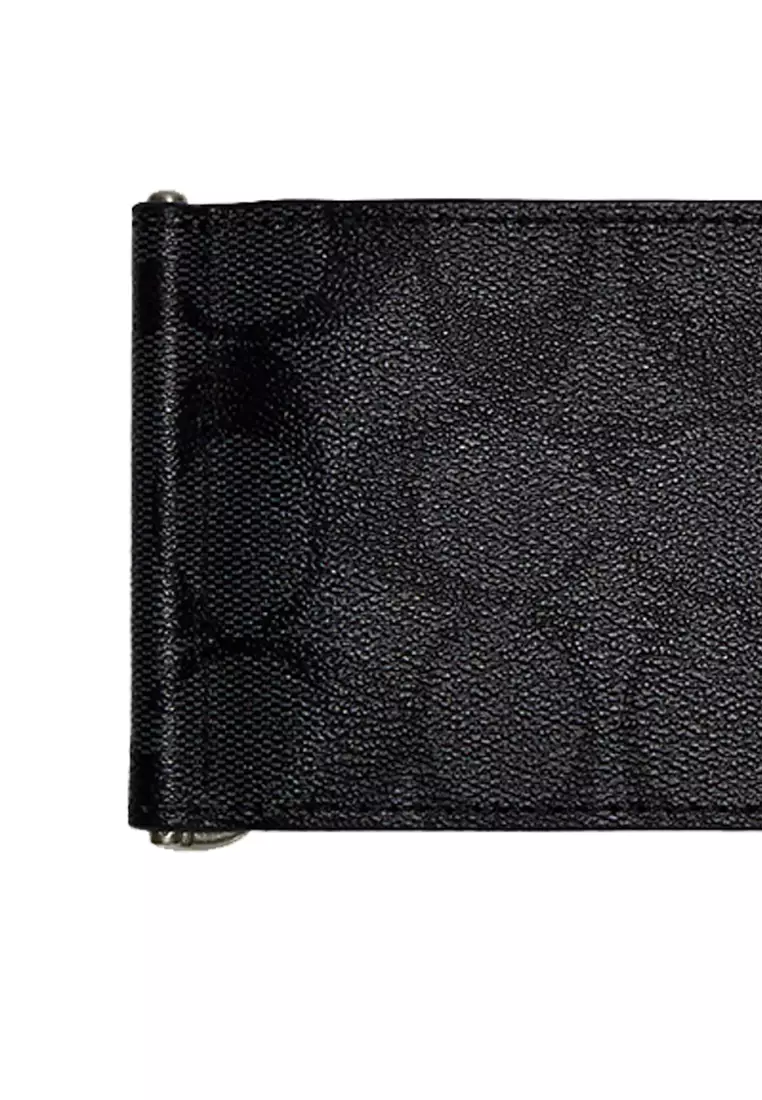 Coach Slim Money Clip Billfold Wallet In Signature Canvas Charcoal Black CH086