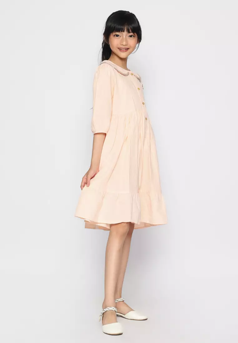 Dress Anak Perempuan Salur Kecil Orange - CUTE