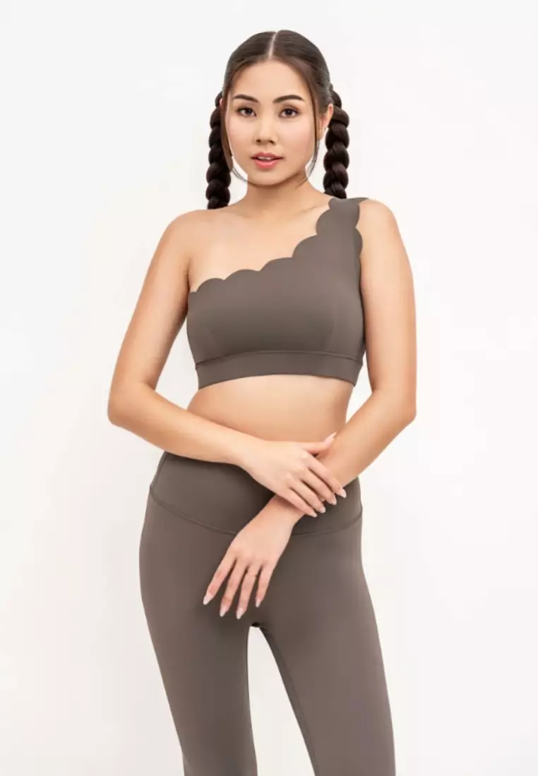 Tiana Scallop One-Shoulder Sports Bra – Removable Padding Yoga & Gym Activewear