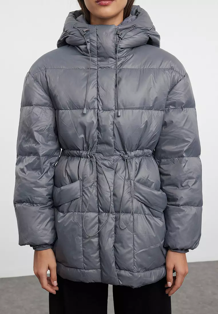 Buy Trendyol Grey Oversize Hooded Goose Down Puffer Jacket