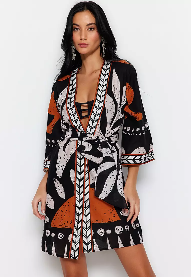 Buy Trendyol Ethnic Pattern Waist Tie Kimono 2024 Online | ZALORA ...