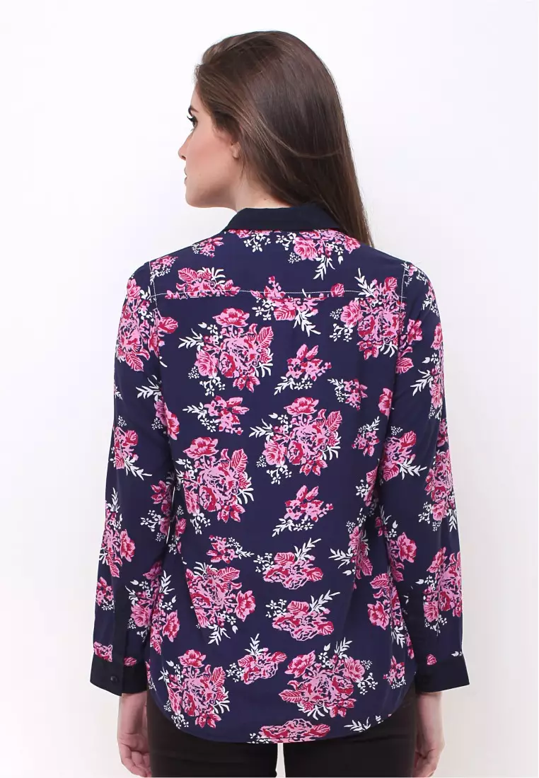 LGS - Regular Fit - Kemeja Wanita - Motif Bunga - Biru - LSH.383.S1303L.541.C