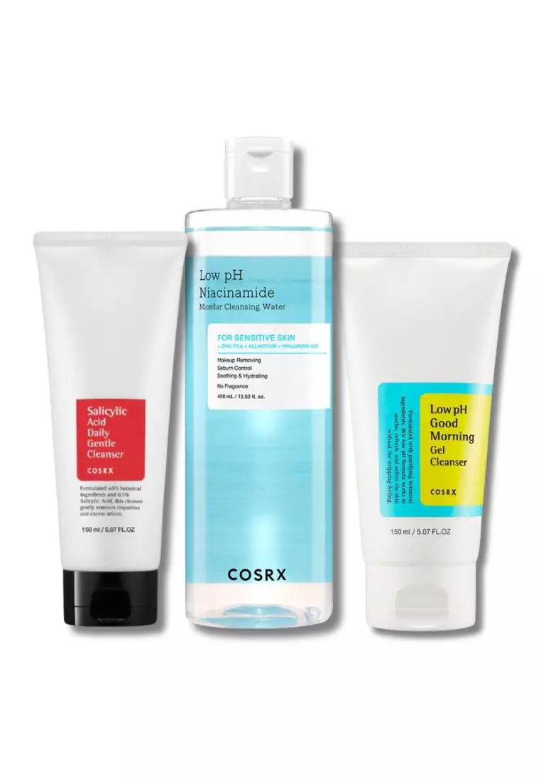Cosrx Day & Night Cleanser(Low pH 150ml + Salicylic Acid 150ml + Micellar Water 400ml)