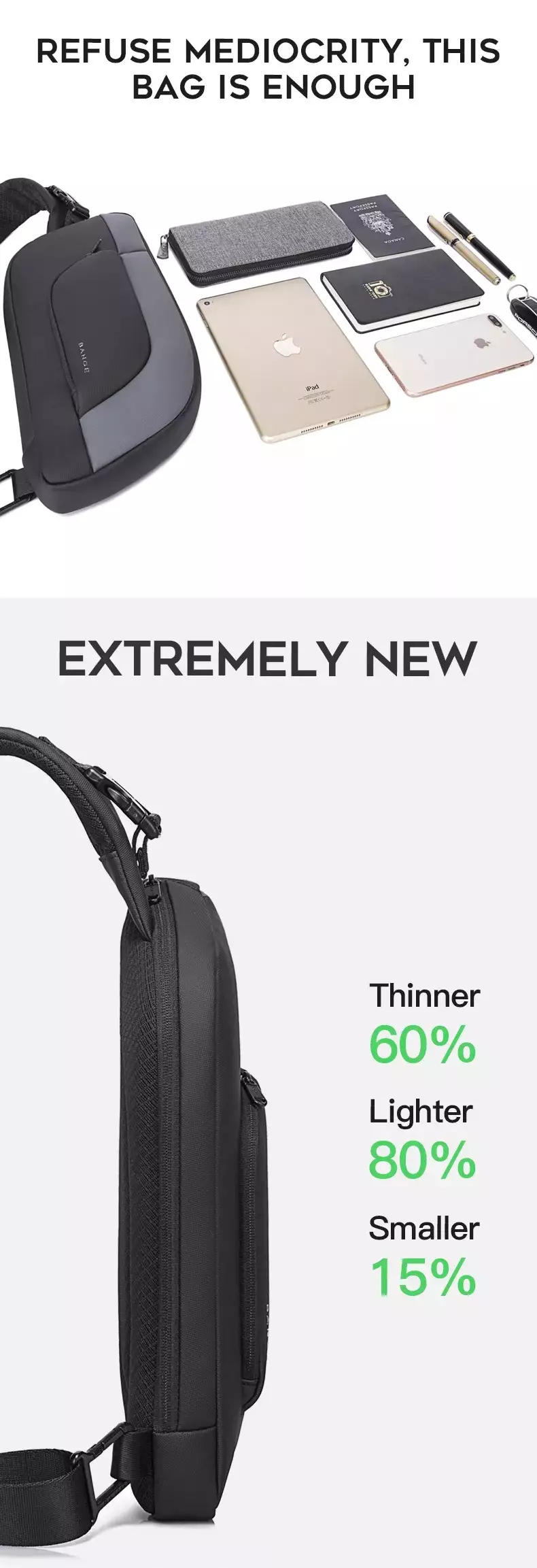 Bange BG7312 Tas Selempang Sling Bag Pria - BLACK GREY