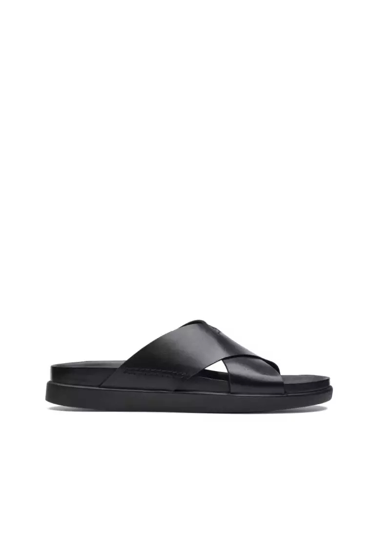 Mens black shop leather slide sandals