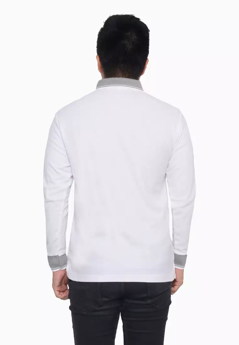 Andre Michel Kaos Polo Shirt Lengan Panjang Kerah Abu Putih 933-1