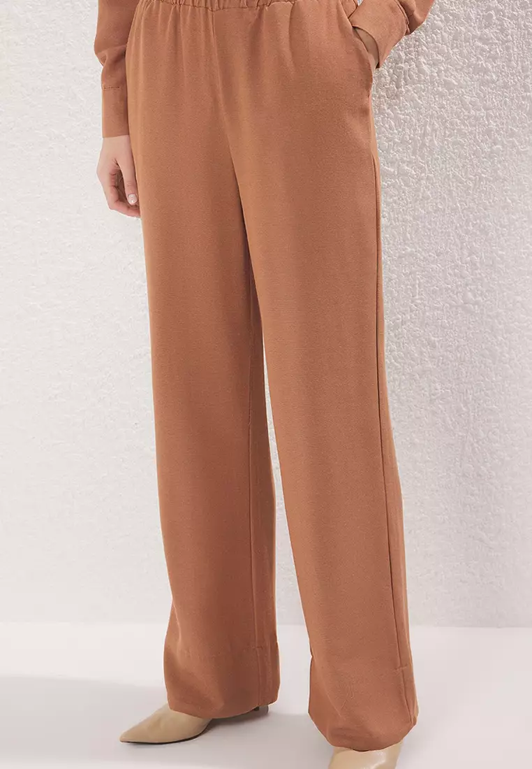 Light Brown Linen Look Mother-of-Pearl Buttoned Woven Bottom-Top Set TCTSS25US00029