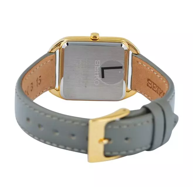 Jam Tangan Wanita Seiko Classic SWR090 SWR090P1 Strap Leather Grey Color Madam Gold Dial Color Dress Watches