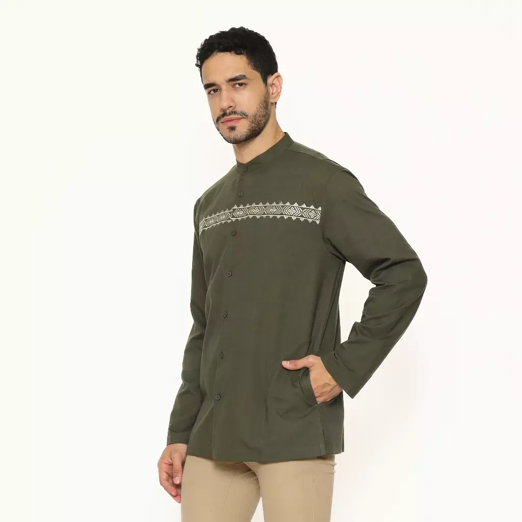 AMK Baju Koko Lengan Panjang Bordir KK HAIKAL L/S DARK OLIVE