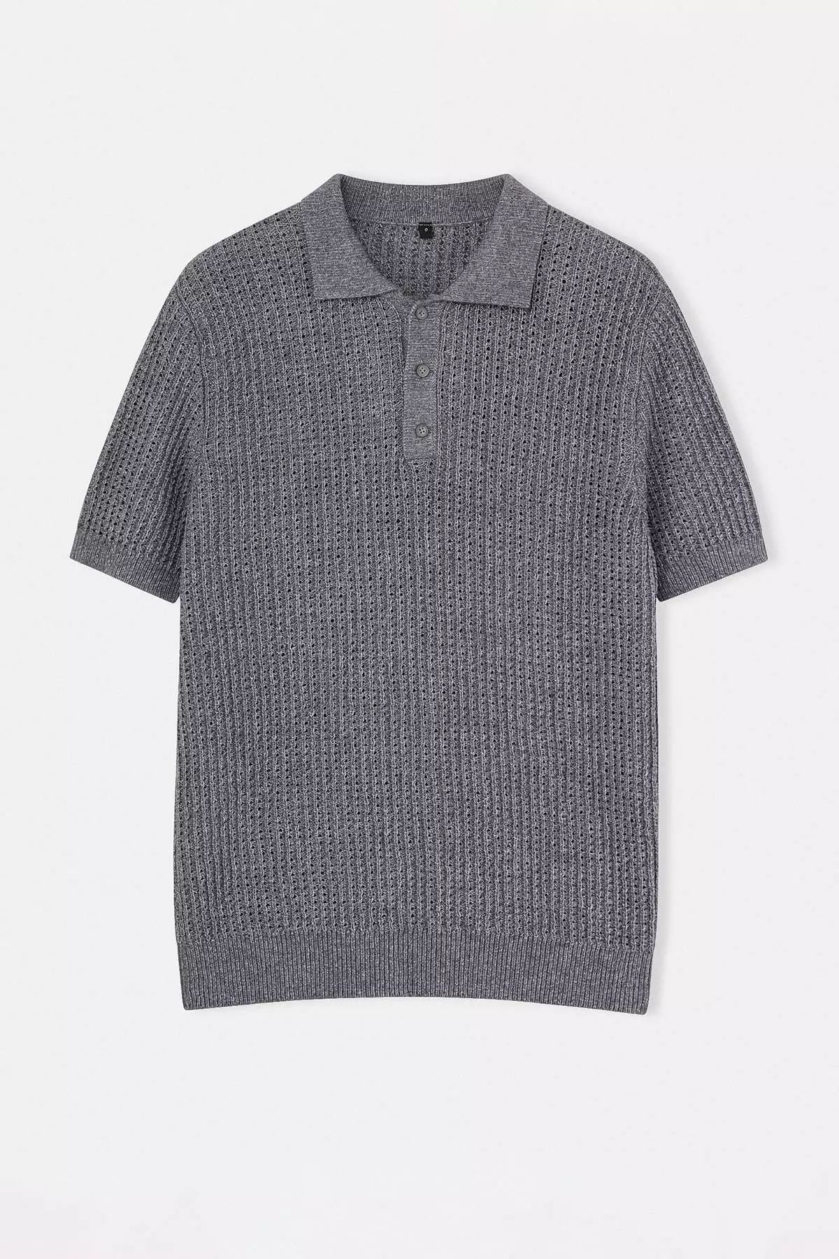Gray Regular/Normal Cut Buttoned Textured Polo Collar Knitwear T-Shirt Tmnss26Po00027