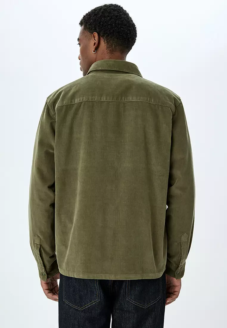 Buttoned Corduroy Jacket With Flap Pocket Detail