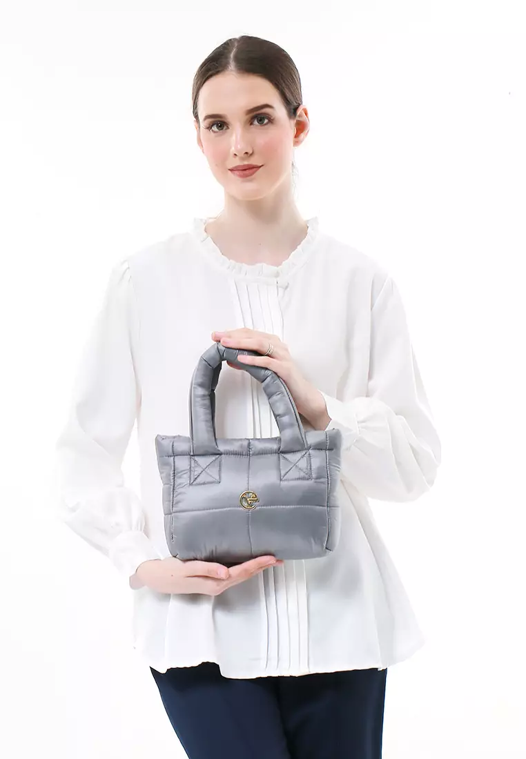 Angelina Pillow Puffy Bag Smooth Texture And High Quality - Silver Grey