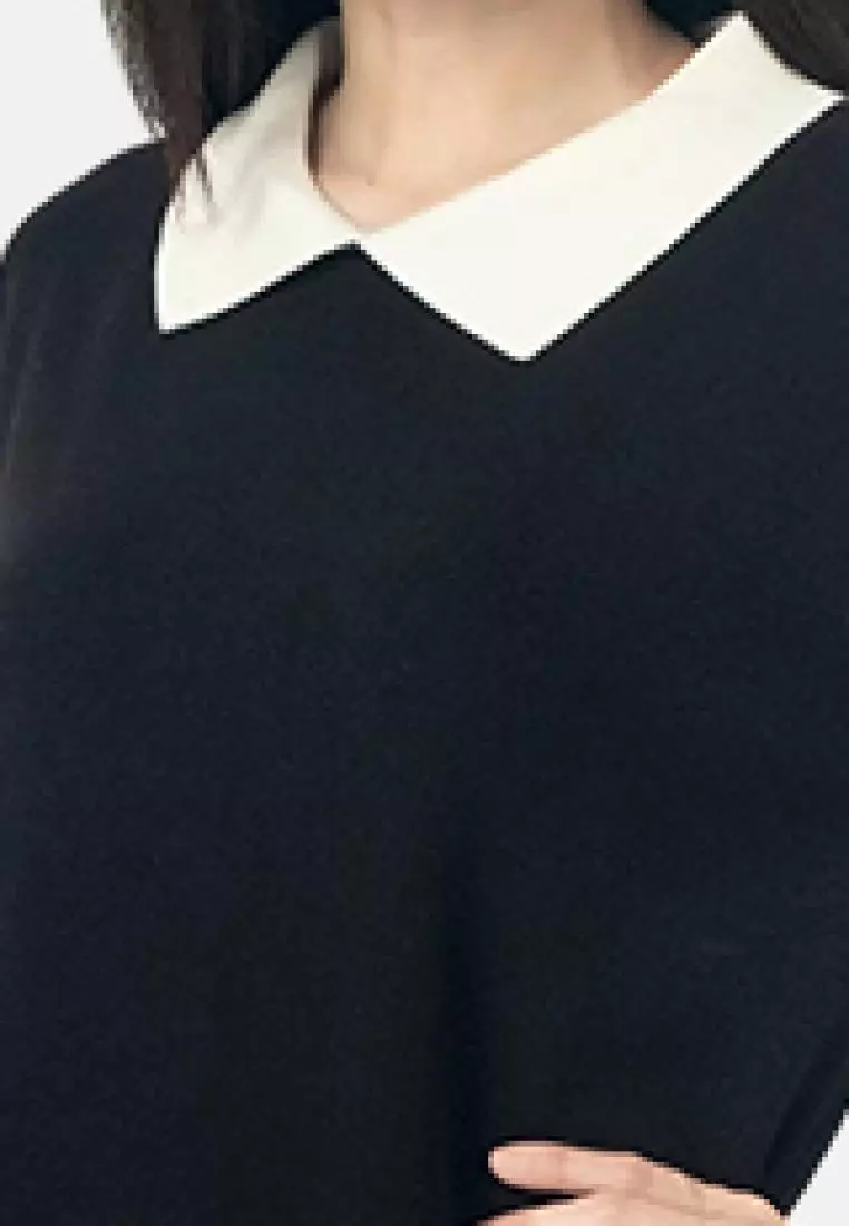 Dera Midi Dress Eton Collar in Black