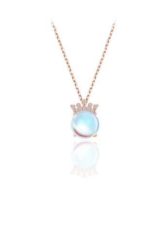 Glamorousky white 925 Sterling Silver Plated Rose Gold Fashion Temperament Crown Imitation Moonstone Pendant with Cubic Zirconia and Necklace 4EA5EAC101C9B7GS_1