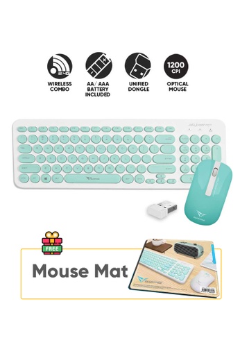 Alcatroz white and green Alcatroz Jelly Bean A2000 WhiteMint Wireless Keyboard and Silent Mouse | Wireless 2.4G | Free Mouse Mat + Battery 5F1A0ES448E876GS_1