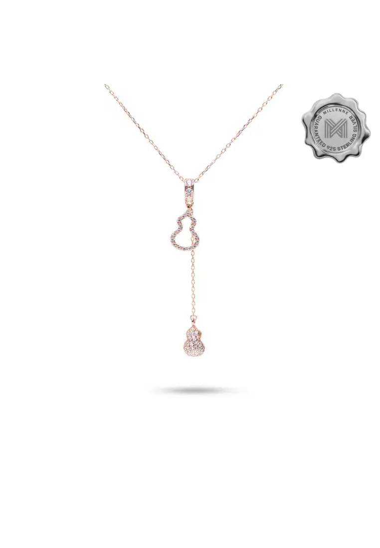 Millennia 2000 Guitar Studded Cubic Zirconia Rose Gold Necklace with 925 Sterling Silver
