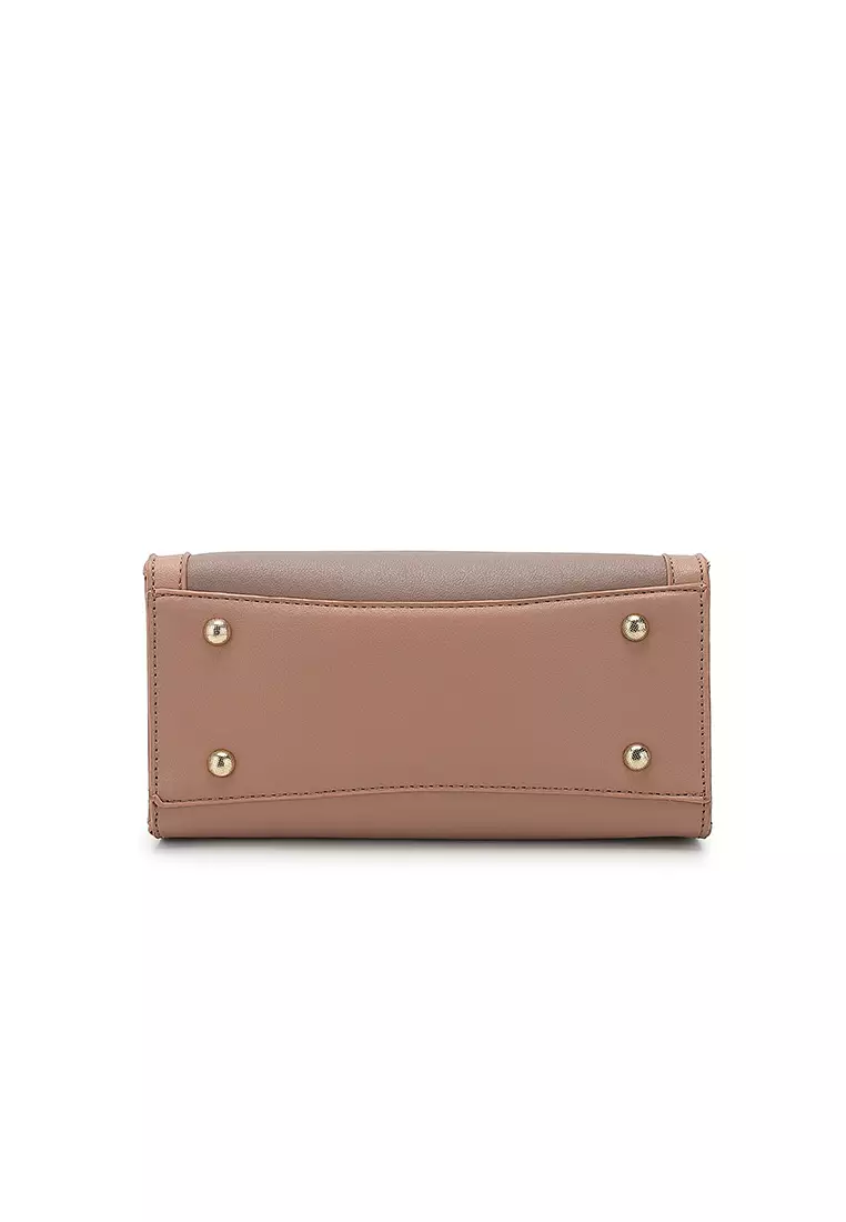 Women's 2-In-1 Top Handle Bag & Zipper Purse (2-in-1 Tas Tangan Wanita & RFID Dompet Wanita) - Cokelat