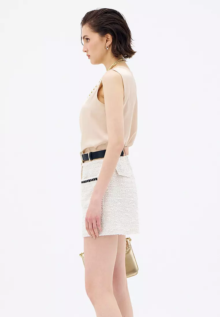 Patch Pockets Tweed Shorts