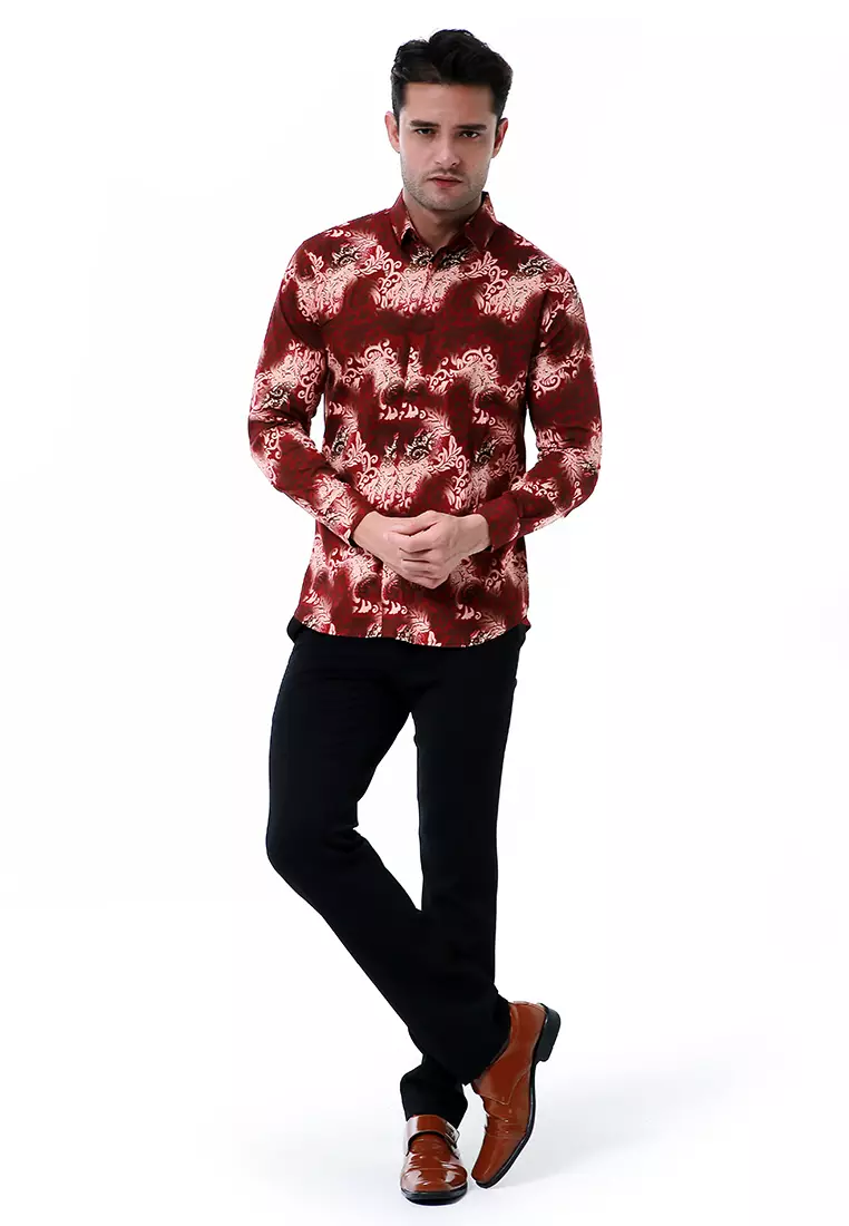 Blade Kemeja Formal Pria Batik Lengan Panjang Motif Astra Material Cotton ORIGINAL - Red