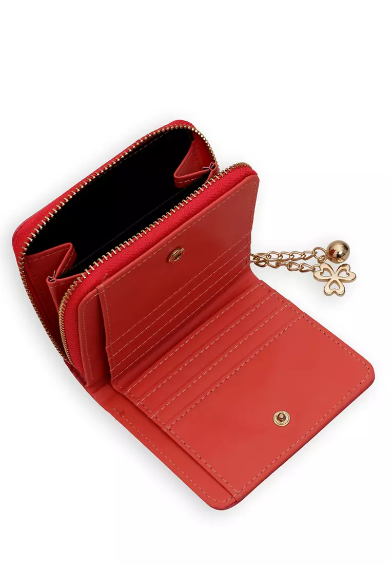 Fisseha Dompet Lipat Wanita Many Slot Mini Wallet Motif Polos Material Leather ORIGINAL - Red