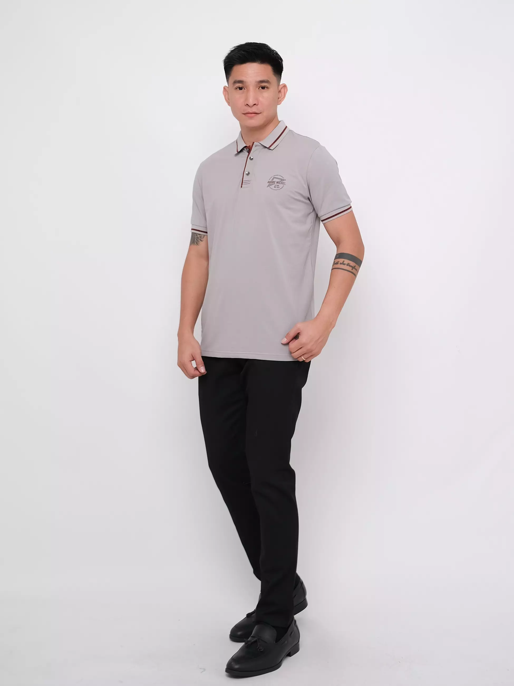 Polo Shirt Katun Spandex Lengan Pendek Sablon Abu Muda 3465
