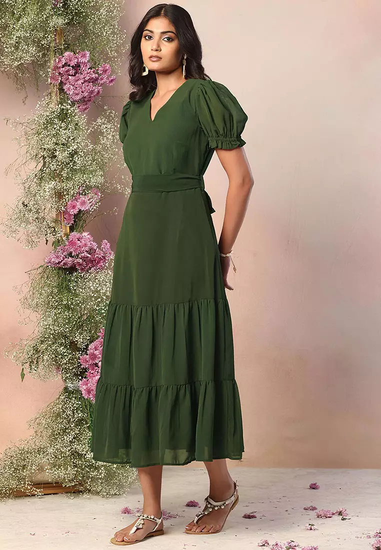 Olive green v neck dress store