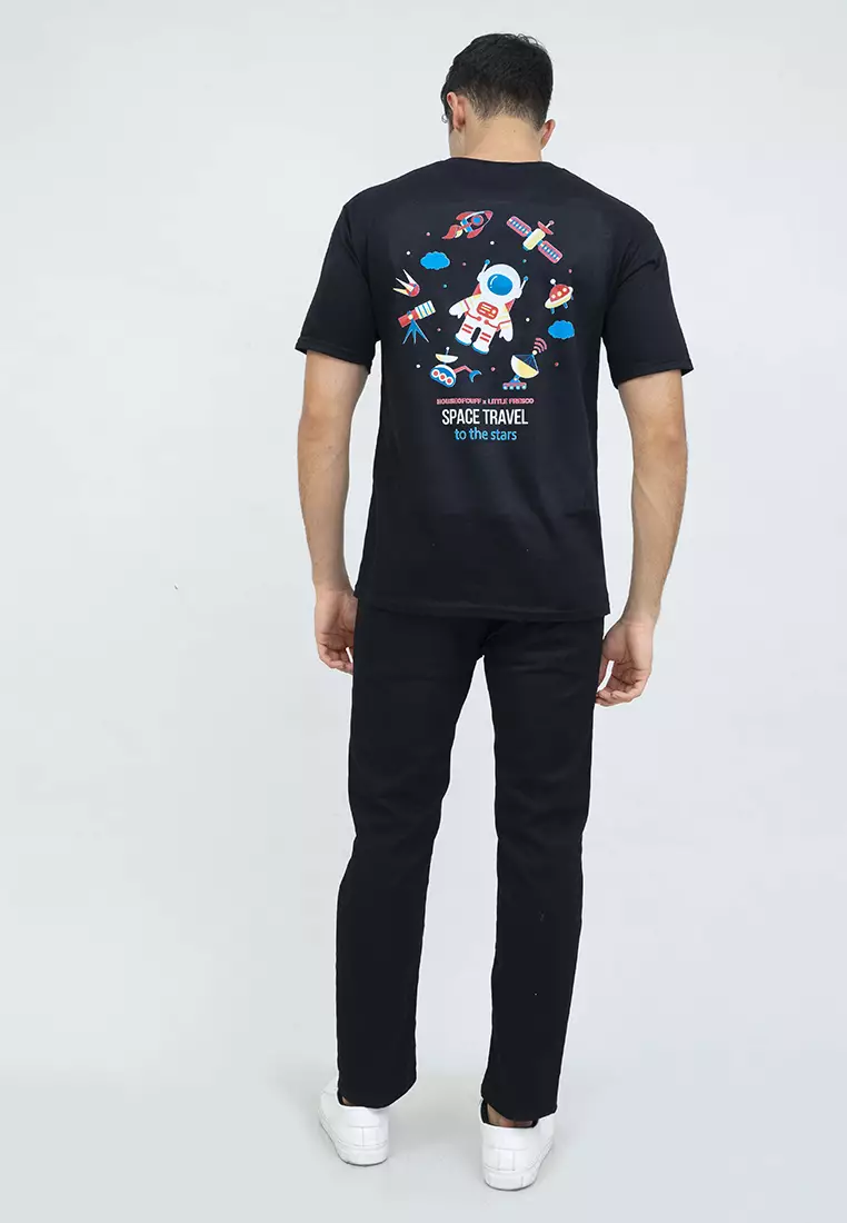 kaos pria lengan pendek Black Space Travel houseofcuff X little fresco