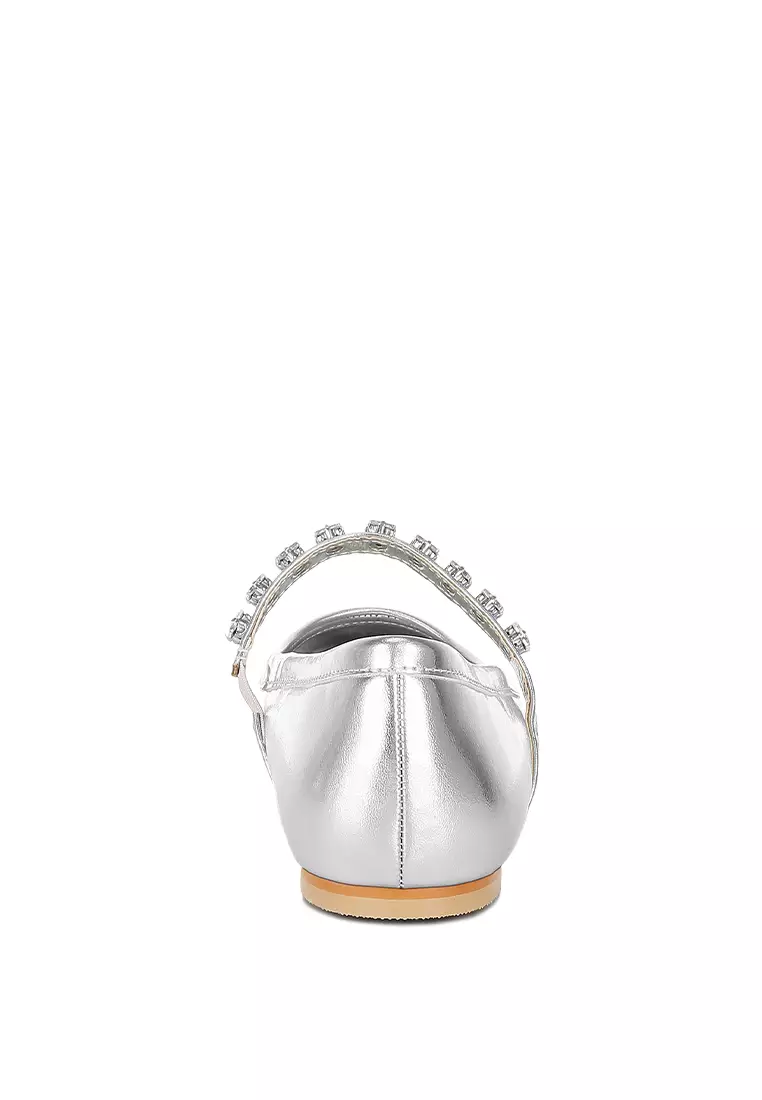 Sepatu Balerina Mary Jane Metalik Warna Perak