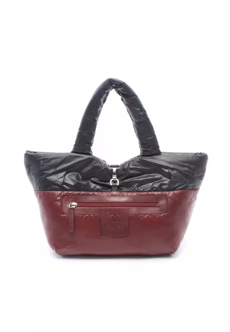 Pre-Loved Chanel coco coon Small reversible Handbag tote bag Nylon leather black Bordeaux silver hardware