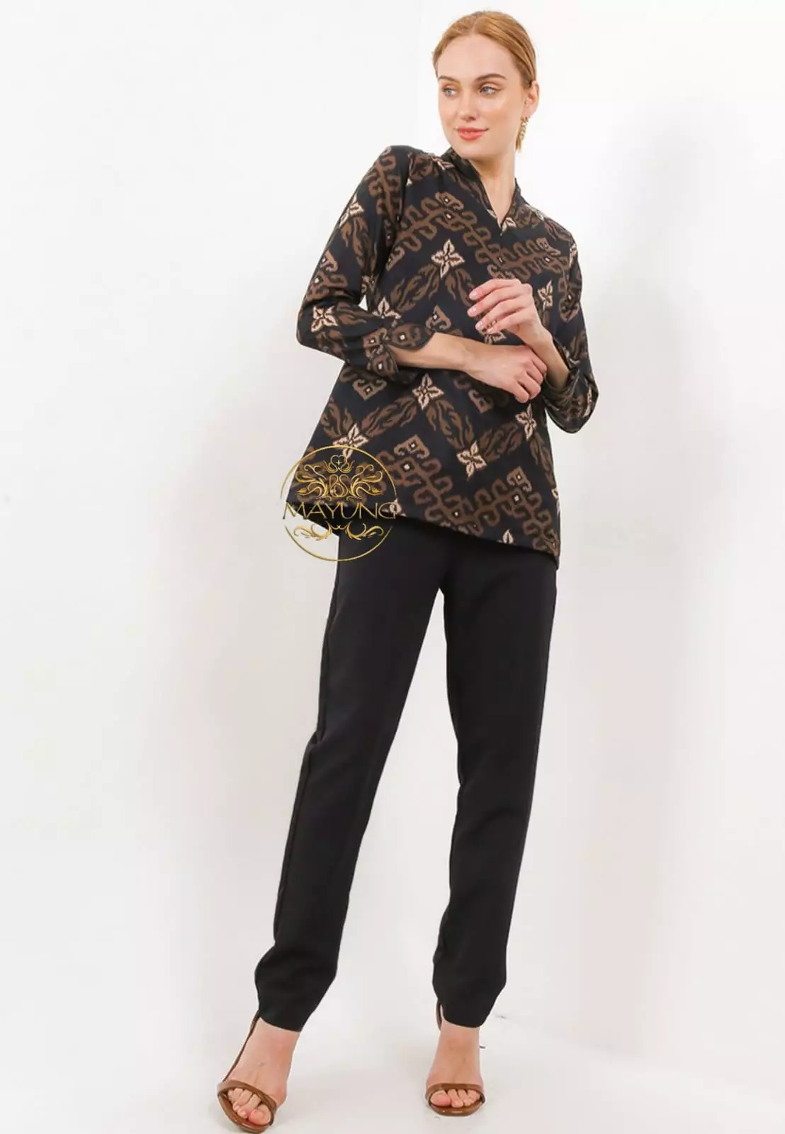 Blouse Batik Songket Coklat Premium Slimfit Elegant