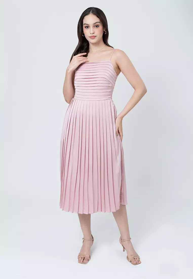 Tania Sleeveless Satin Pleated Dress