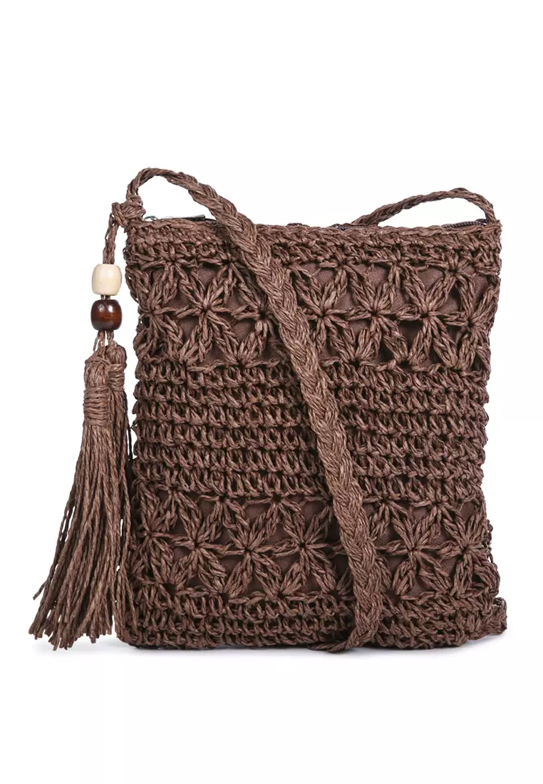 Brown Paper Straw Crochet Bag