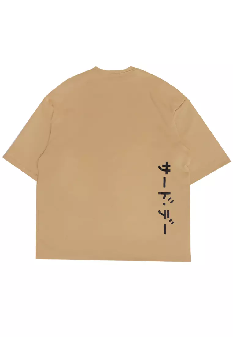 MTK10 Kaos Oversize Distro Pria Katakana Waist Vertikal Khaki