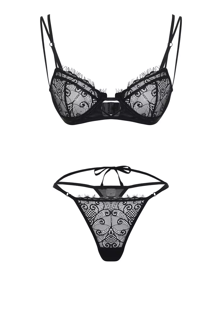 Mesh Balconette Bra & Thong Panties Set