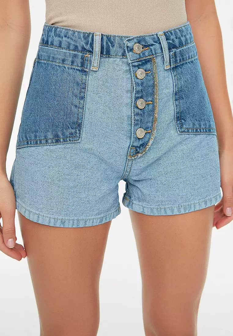 Color block sales denim shorts