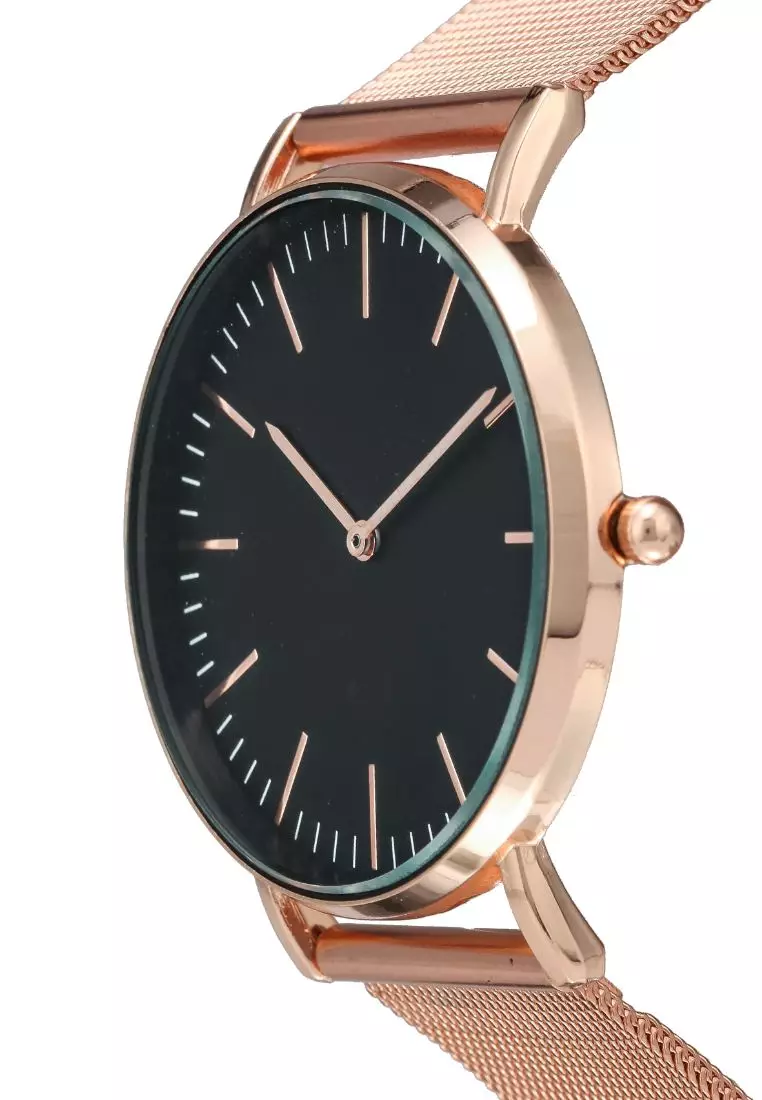 Round Face Silver Black/Mesh Strap Watch