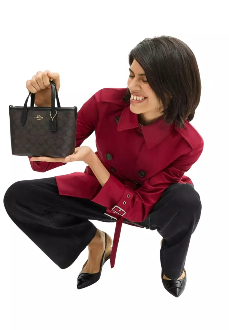 City Mini Tote Bag In Signature Canvas - Walnut Black