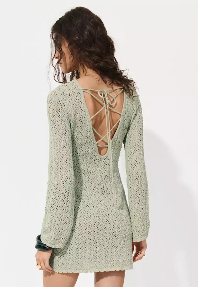 mango green crochet dress Long two-tone crochet dress - Women