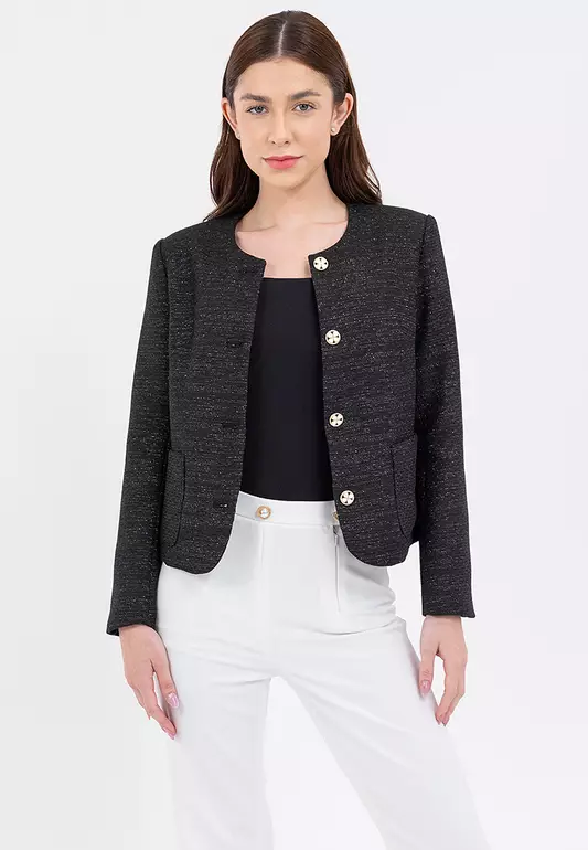 Cropped Round Neck Elegant Blazer