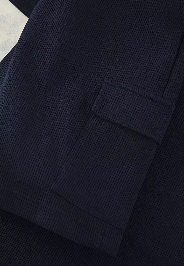 Navy Blue Regular/Normal Cut Zippered Polo Collar-Cargo Pocket Tracksuit TMNSS24EM00000