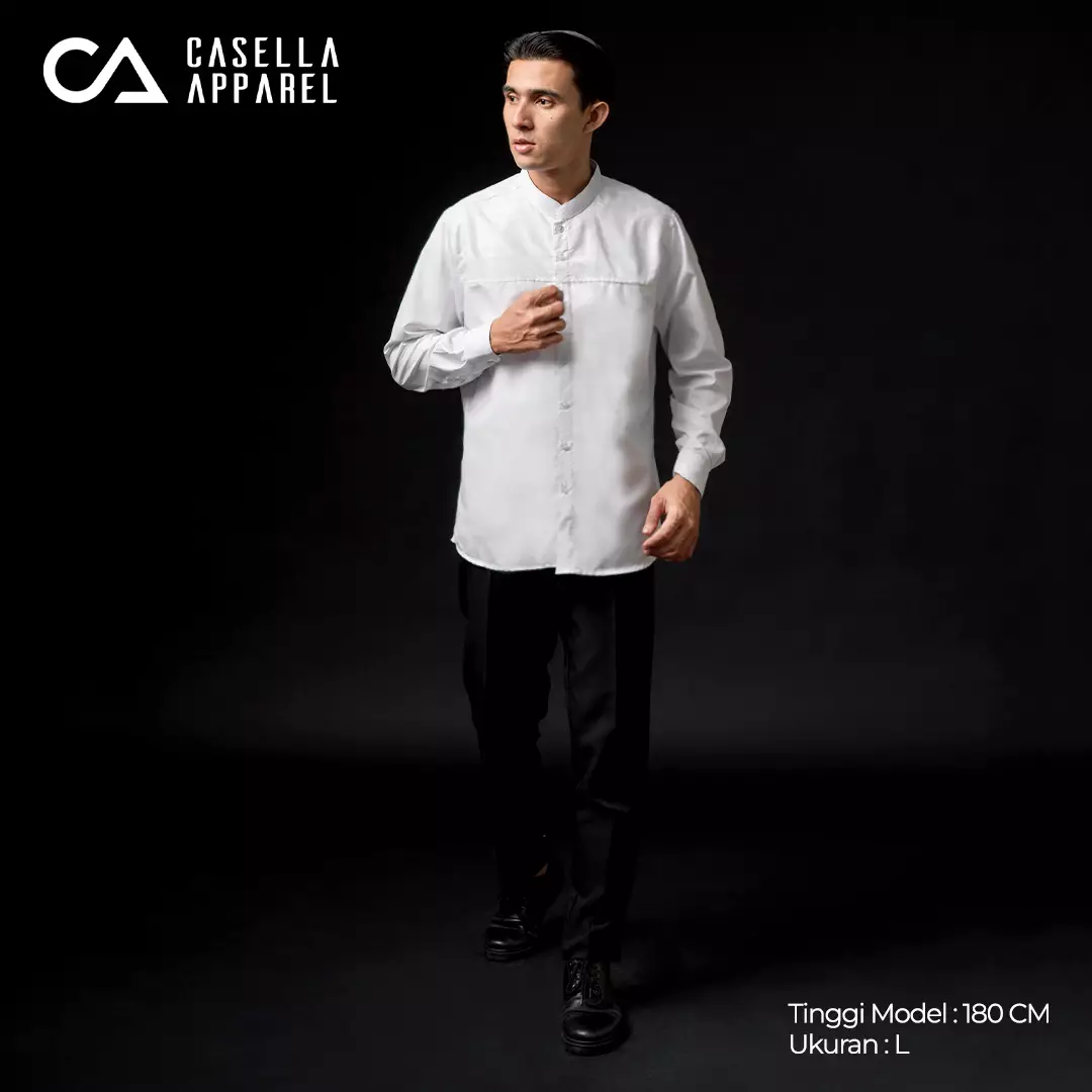 Casella Baju Koko Pria Lengan Panjang Premium Horizontal White | Koko Elegant Ismail Lengan Panjang 9968 White
