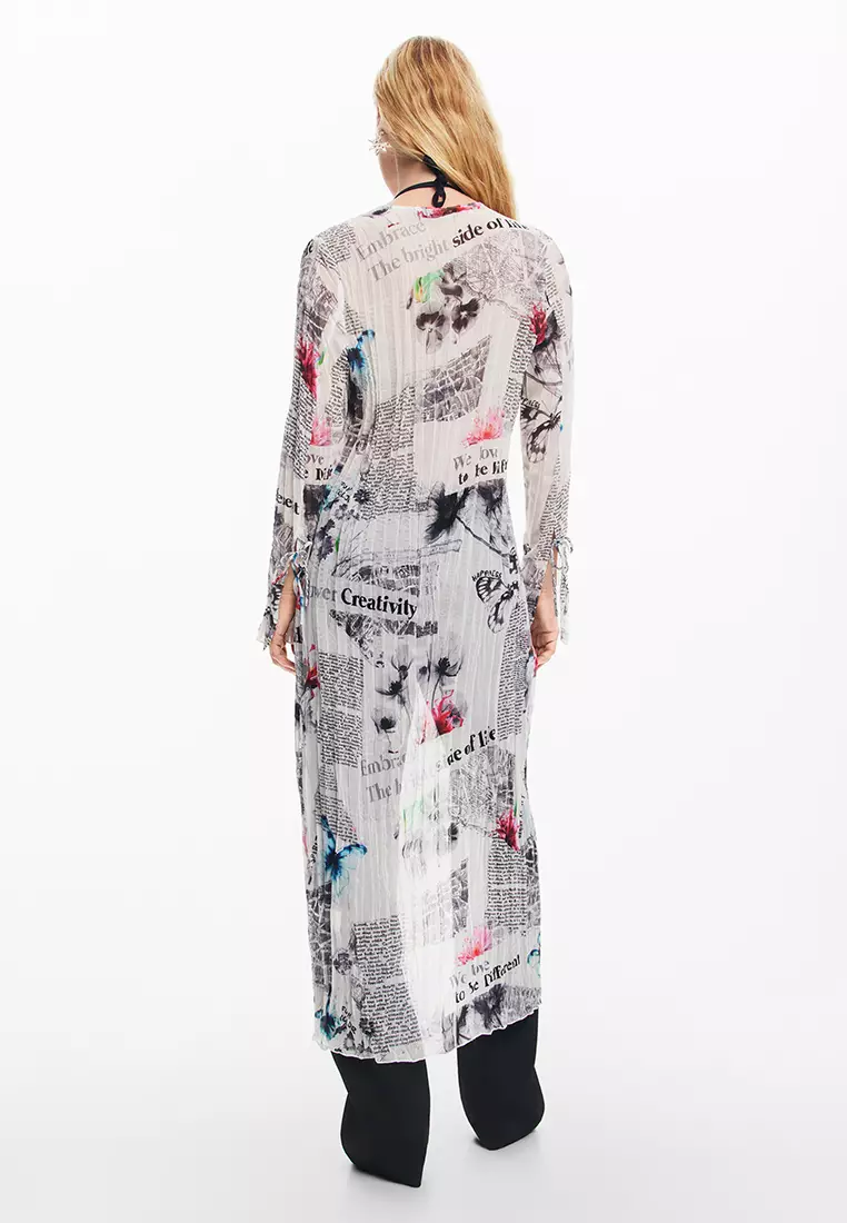 Desigual Woman Long blouse with newspaper print.