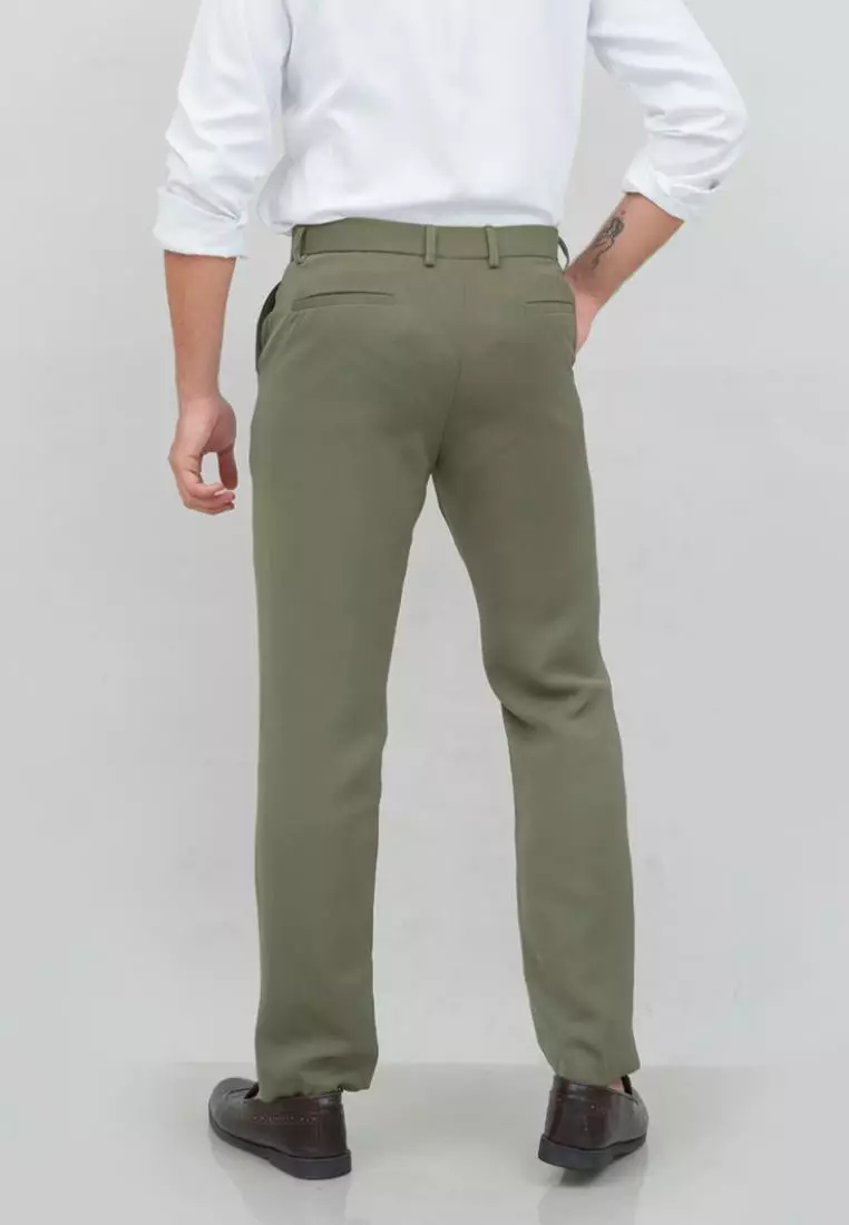 Celana panjang pria kerja formal bahan slim fit PINGGANG KARET Hijau houseofcuff