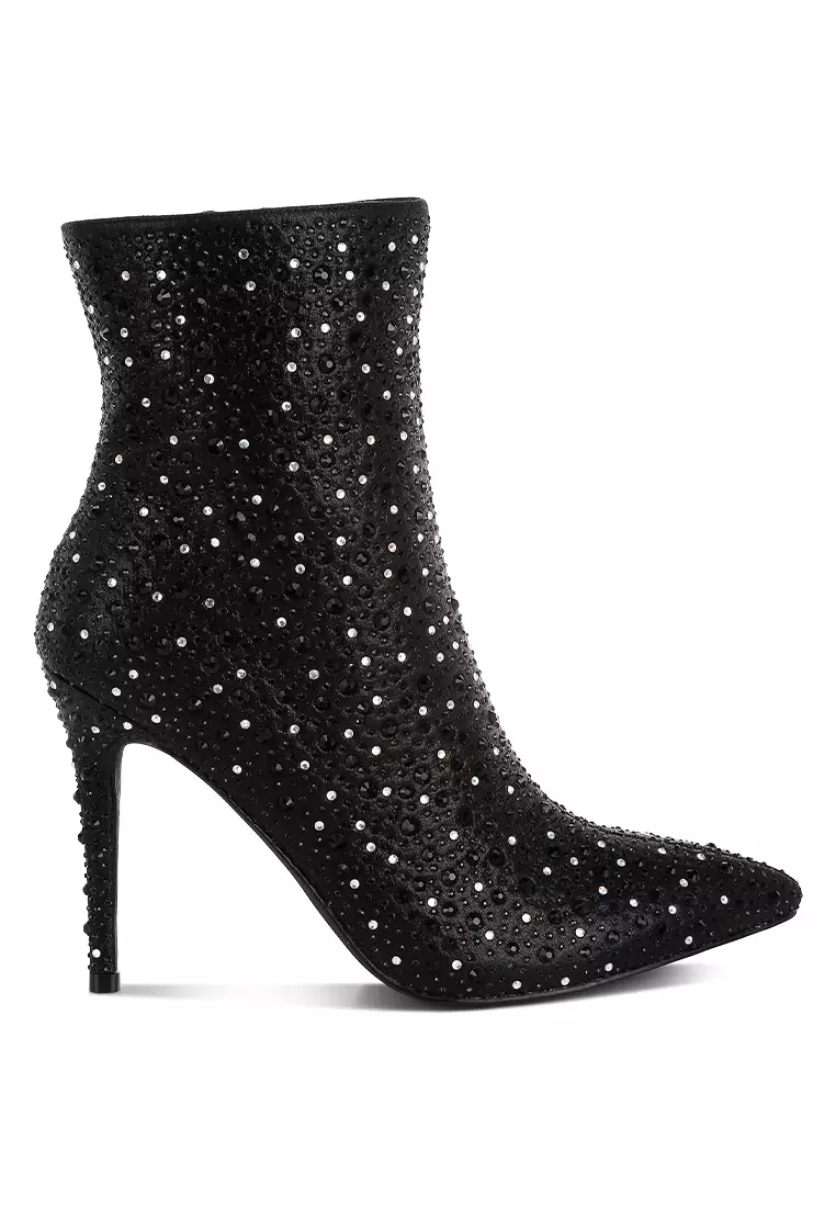 Discount on London Rag  shoes - SKU: Rhinestones Embellished Stiletto Boots in Black