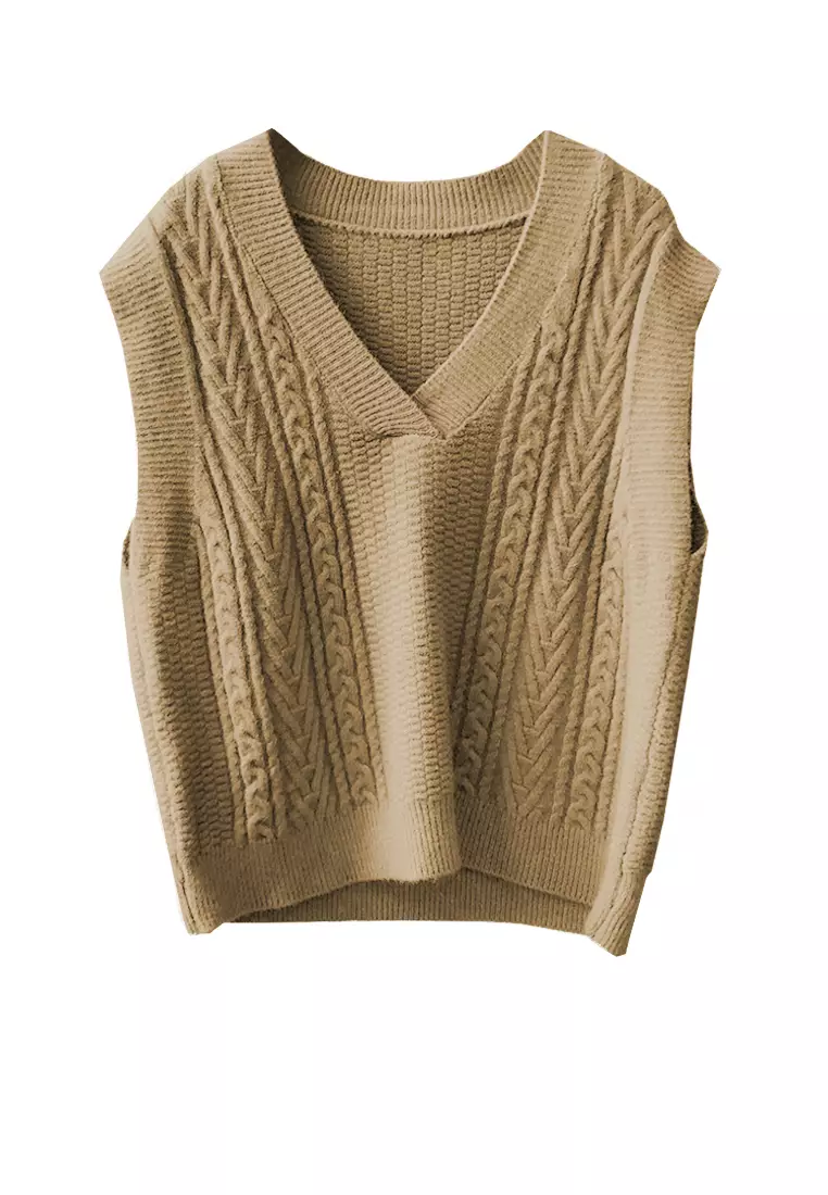 collar knit vest & short turtle 2piece knit-