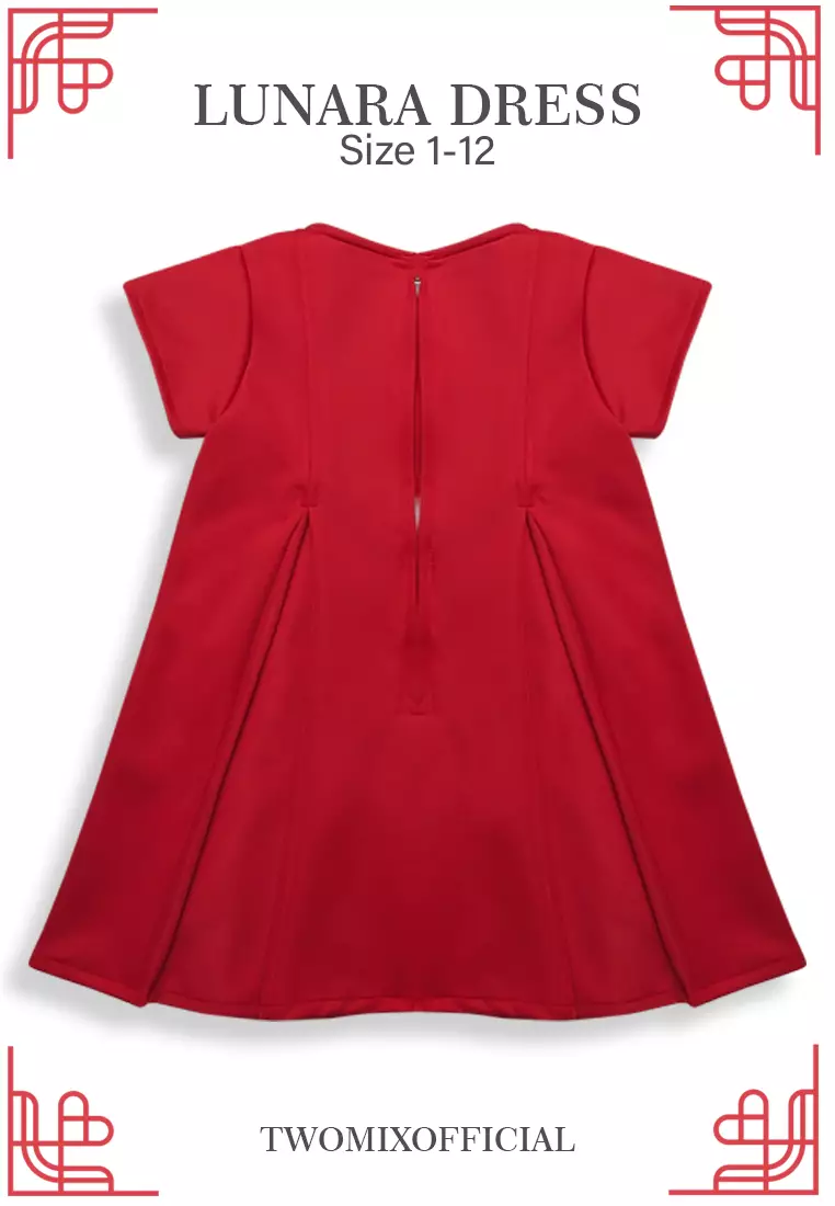 CNY 2024 - Two Mix - Lunara Dress Anak Imlek Perempuan 2024 - Gaun Anak Cewek Lunar Chinese New Year 1-12 Tahun 4389 Colour Red