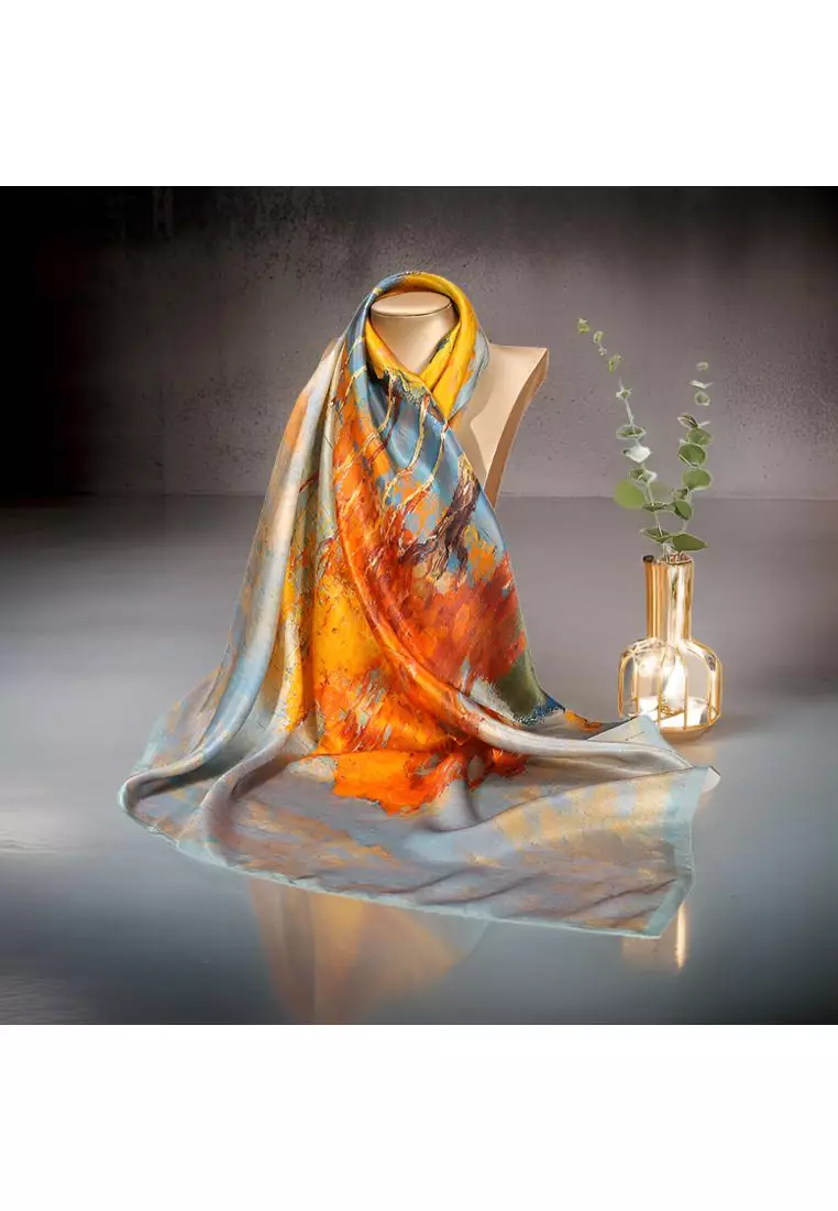 Luxury Silk Ladies' Large Scarf, Sun-Proof Crepe Satin, Premium Souvenir.